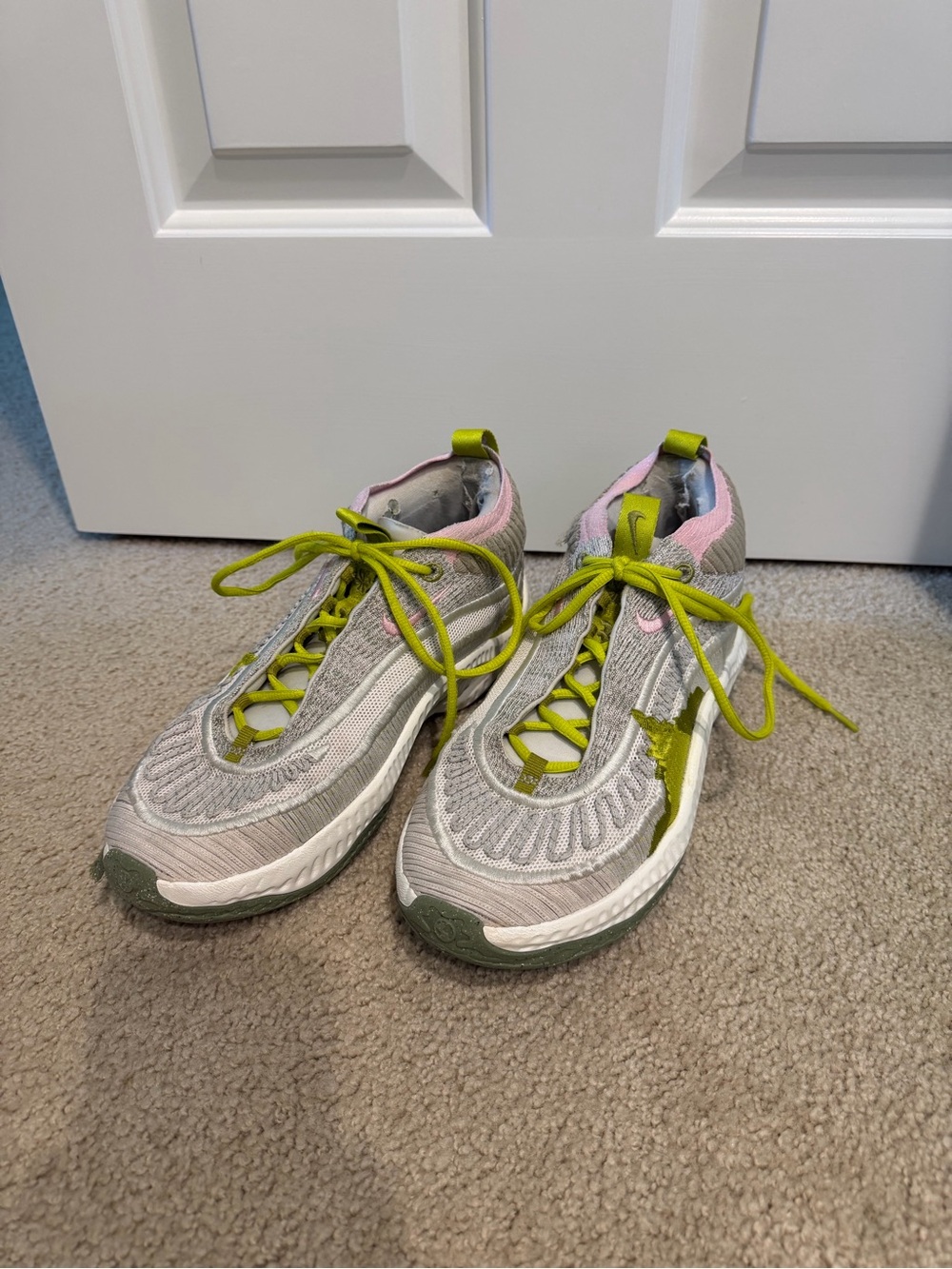 Nike Mens Athletic Shoes - Light Gray, Lime Green & Pink Accents